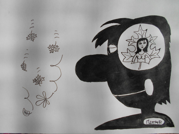 Карикатура: Мужчина и осень, Петров Александр