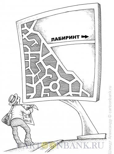 Карикатура: Дорога в лабиринт  (ч/б), Шмидт Александр