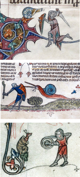 Мем: Один из распространённых сюжетов европейских рисунков и гравюр Средневековья — рыцари, сражающиеся… с улитками. Откуда взялся этот сюжет и что он означает, доподлинно не известно., Тьмуша