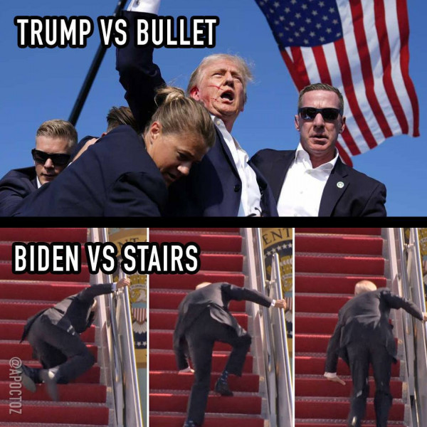 Мем: "Трамп против пули" и "Байден против лестниц", Своих не бросаем