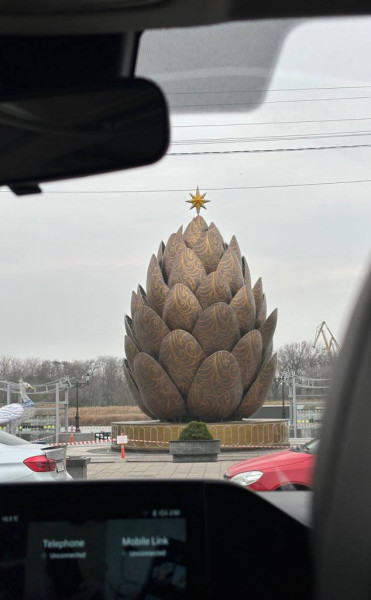 Мем: Вместо новогодней елки ростовская администрация установила огромную… шишку. Местным подгон очень понравился., henh