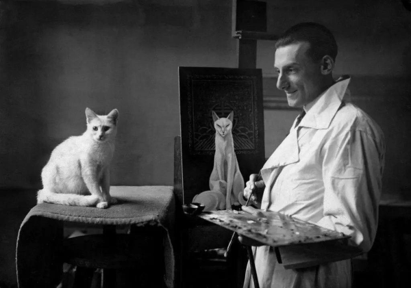 Мем: Французский художник Жак Леманн рисует портрет своего кота, 1924 год, Леонид Хлыновский