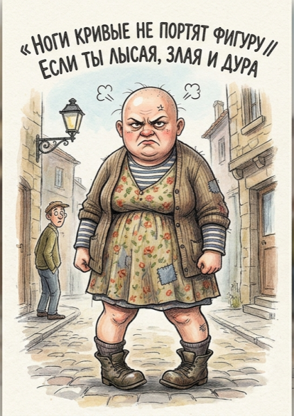 Мем: Ноги кривые не портят фигуру Если ты лысая, злая и дура, 1andreymx