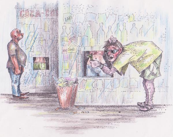 Карикатура: Ларьки: приветливые лица продавцов, Владимир