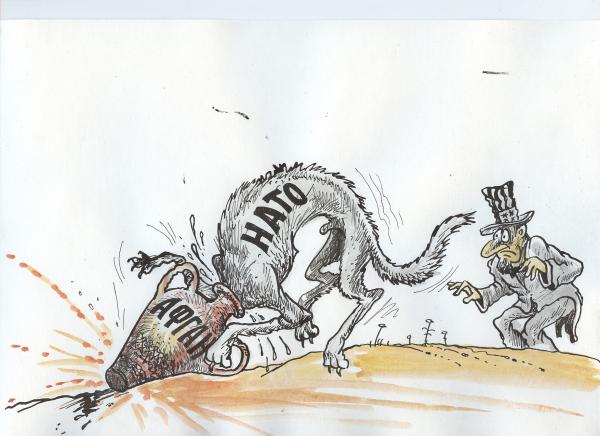 Карикатура: железная хватка востока, Избасаров  Бауржан