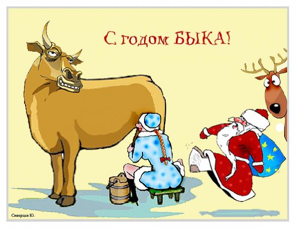 Карикатура: С годом БЫКА!, Юрий Сиверцев